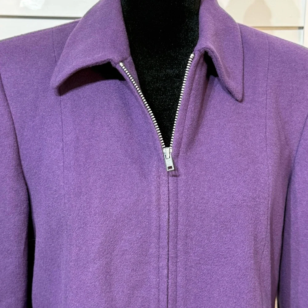 Vintage Harvé Benard‎ Petite Purple Wool Cashmere Blend Zip Jacket Size 4P
